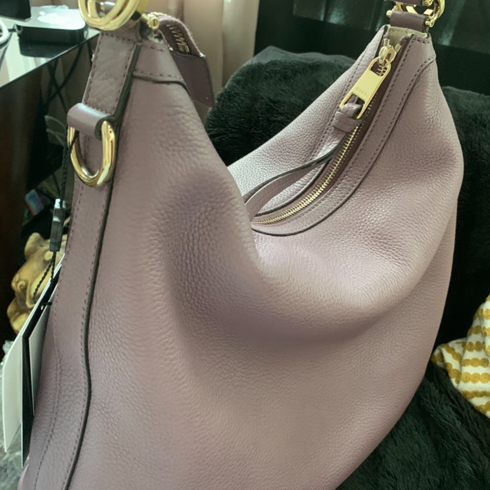 💕Authenic Gucci Mauve Leather Hobo Shoulder Tote Convertible Detachable Strap - Picture 8 of 13